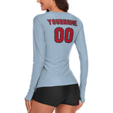 Custom Light Blue Red Women's Long-Sleeve Shirt