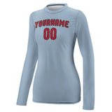 Custom Light Blue Red Women's Long-Sleeve Shirt