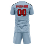 Custom Light Blue Red Soccer Jersey