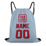 Custom Light Blue Red Drawstring Bag