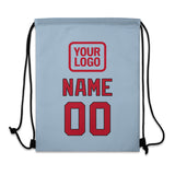 Custom Light Blue Red Drawstring Bag