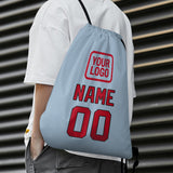 Custom Light Blue Red Drawstring Bag