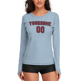 Custom Light Blue Crimson Red Women's Long-Sleeve Shirt