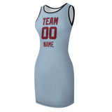 Custom Light Blue Crimson Red Sleeveless Vest Dress