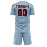 Custom Light Blue Crimson Red Soccer Jersey