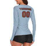 Custom Light Blue Coral Red Women's Long-Sleeve Shirt