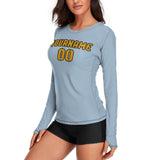 Custom Light Blue Yellow Women's Long-Sleeve Shirt