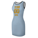Custom Light Blue Yellow Sleeveless Vest Dress