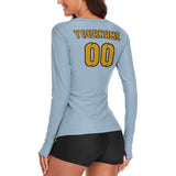 Custom Light Blue Yellow Women's Long-Sleeve Shirt