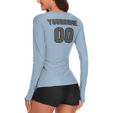 Custom Light Blue Dark Grey Women's Long-Sleeve Shirt