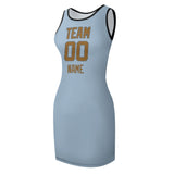 Custom Light Blue Khaki Sleeveless Vest Dress