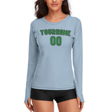 Custom Light Blue Emerald Green Women's Long-Sleeve Shirt