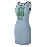 Custom Light Blue Emerald Green Sleeveless Vest Dress