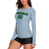 Custom Light Blue Emerald Green Women's Long-Sleeve Shirt