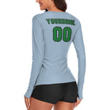 Custom Light Blue Emerald Green Women's Long-Sleeve Shirt