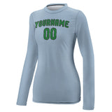 Custom Light Blue Emerald Green Women's Long-Sleeve Shirt