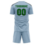 Custom Light Blue Emerald Green Soccer Jersey