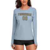 Custom Light Blue Light Khaki Women's Long-Sleeve Shirt