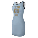 Custom Light Blue Light Khaki Sleeveless Vest Dress