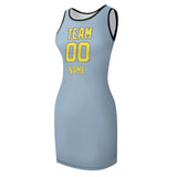 Custom Light Blue Light Yellow Sleeveless Vest Dress