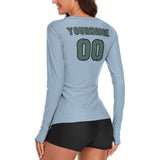 Custom Light Blue Blue Green Women's Long-Sleeve Shirt