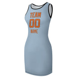 Custom Light Blue Orange Sleeveless Vest Dress