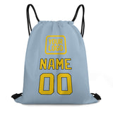 Custom Light Blue Gold Drawstring Bag