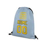 Custom Light Blue Gold Drawstring Bag
