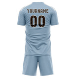 Custom Light Blue Brown Soccer Jersey