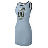 Custom Light Blue Olive Sleeveless Vest Dress