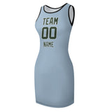 Custom Light Blue Dark Green Sleeveless Vest Dress