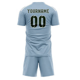 Custom Light Blue Dark Green Soccer Jersey