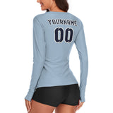 Custom Light Blue Navy Women's Long-Sleeve Shirt