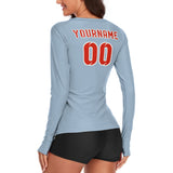 Custom Light Blue Orange Red Women's Long-Sleeve Shirt