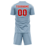 Custom Light Blue Orange Red Soccer Jersey