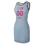 Custom Light Blue Pink Sleeveless Vest Dress