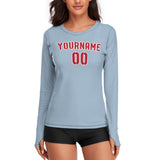 Custom Light Blue Red Women's Long-Sleeve Shirt
