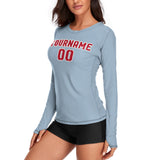 Custom Light Blue Red Women's Long-Sleeve Shirt