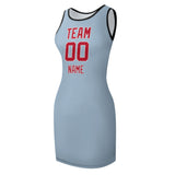 Custom Light Blue Red Sleeveless Vest Dress