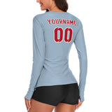 Custom Light Blue Red Women's Long-Sleeve Shirt