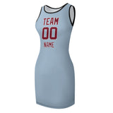 Custom Light Blue Crimson Red Sleeveless Vest Dress