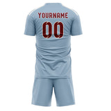 Custom Light Blue Crimson Red Soccer Jersey