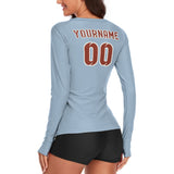 Custom Light Blue Coral Red Women's Long-Sleeve Shirt