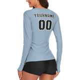 Custom Light Blue Black Women's Long-Sleeve Shirt