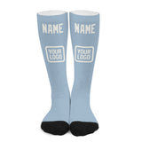 Custom Light Blue White Knee-High Sock