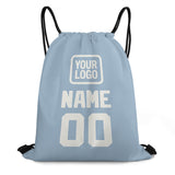 Custom Light Blue White Drawstring Bag