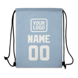 Custom Light Blue White Drawstring Bag