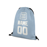 Custom Light Blue White Drawstring Bag