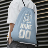 Custom Light Blue White Drawstring Bag