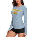Custom Light Blue Yellow Women's Long-Sleeve Shirt